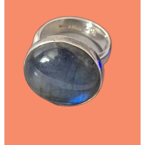 Moon Bear 925 Sterling 19.1mm Round Labradorite Ring Size: 7.25 Wt. 10.7 Grams - Picture 1 of 13